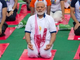 International Yoga Day Live Updates: Prime Minister Narendra Modi performing yoga at SKICC in Srinagar on Friday.